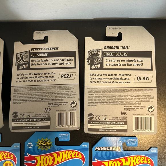Lot of 8 Hot Wheels Cars New in Package 2017 Minecraft Batman Street Beasts HW - Picture 5 of 12